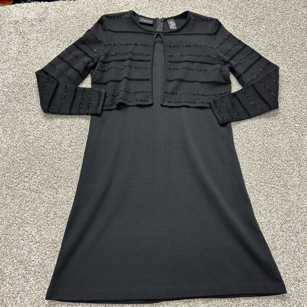 Liz Claiborne Dress Womens S Black Striped Long Sleeve Sweater Glitter Keyhole
